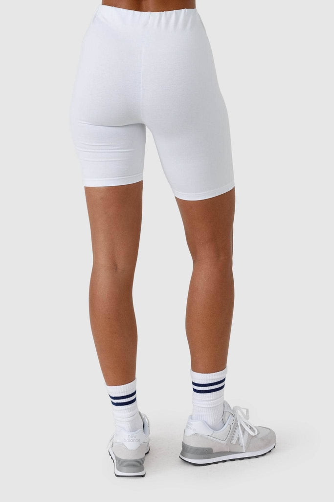 Back view of white bike shorts