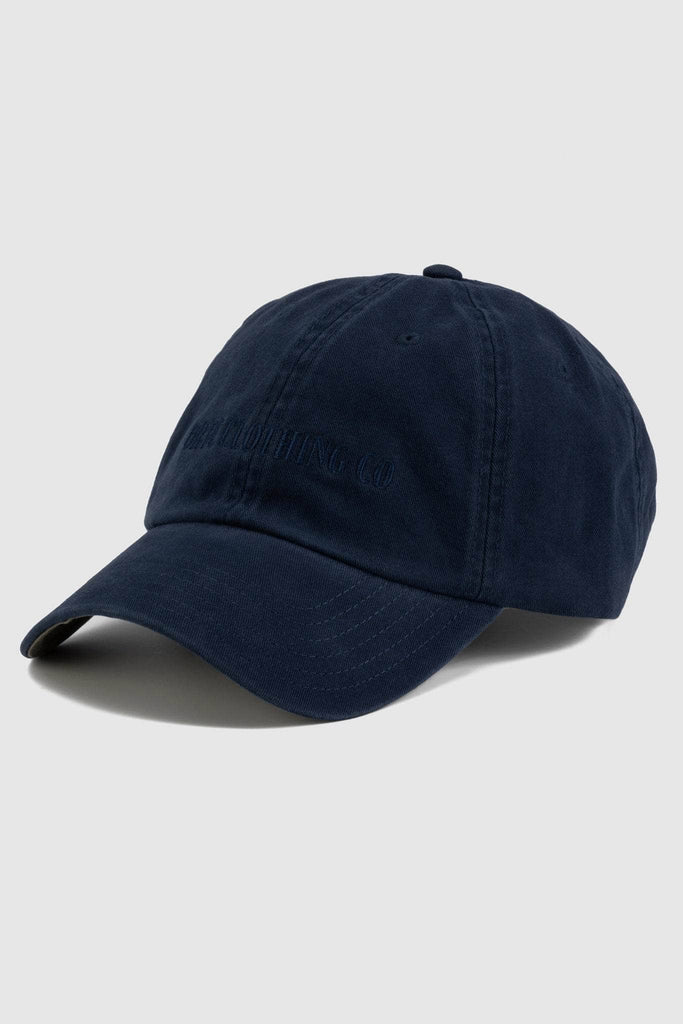 Navy baseball cap with navy embroidered ortc clothing co