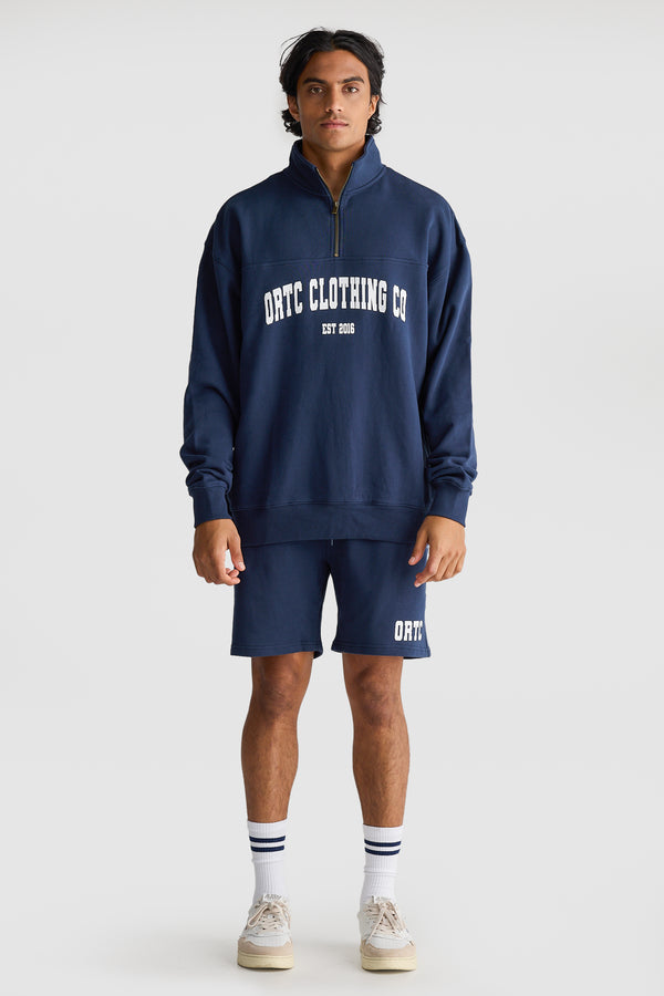 College Logo Quarter Zip Navy