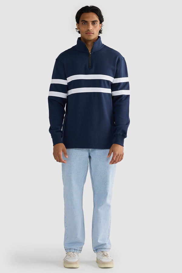 Collegiate Stripe Quarter Zip Navy