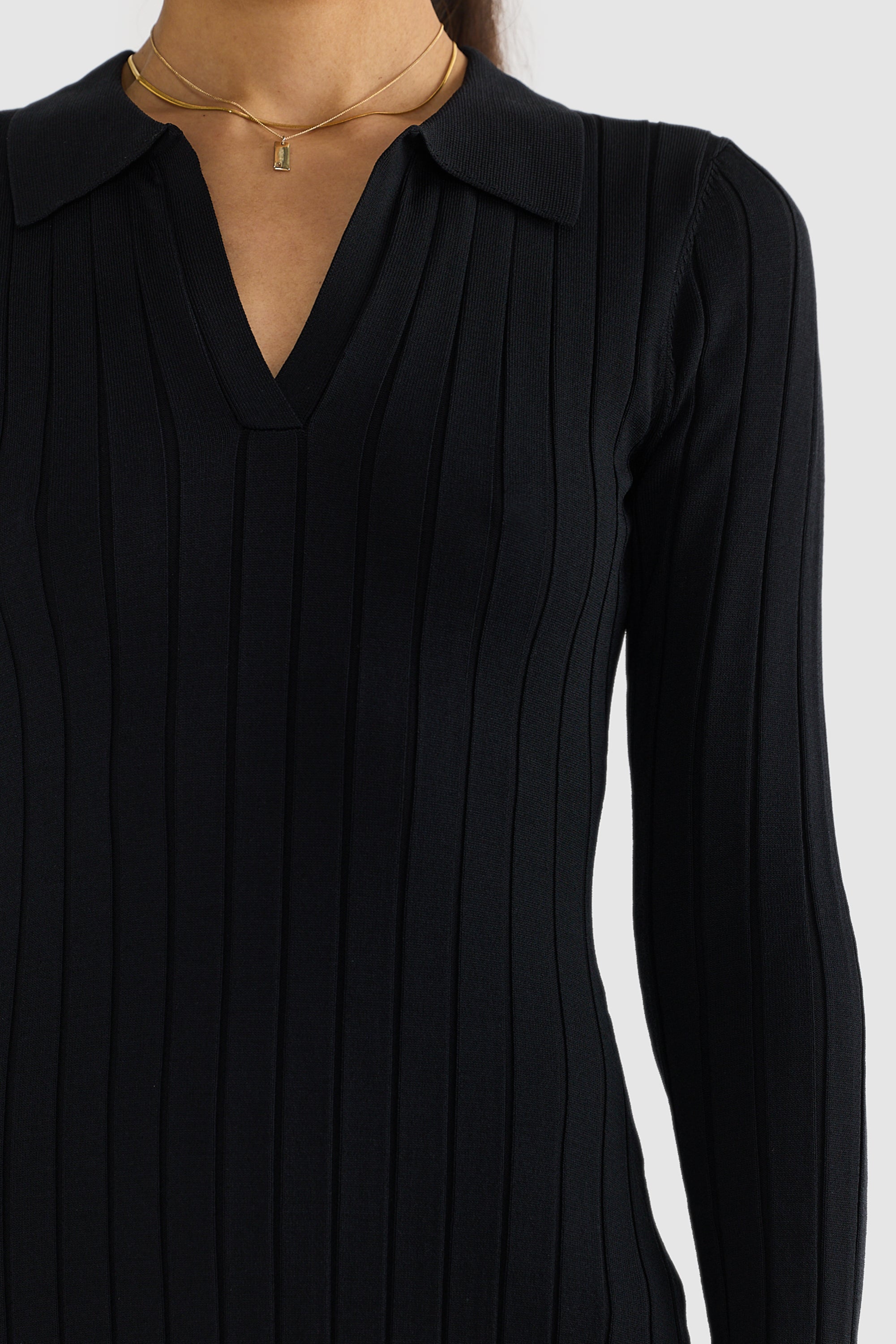 Helmet Lange Basalt Black Split V-Neck Short Sleeve Ribbed Knit cheapest Midi Polo Dress