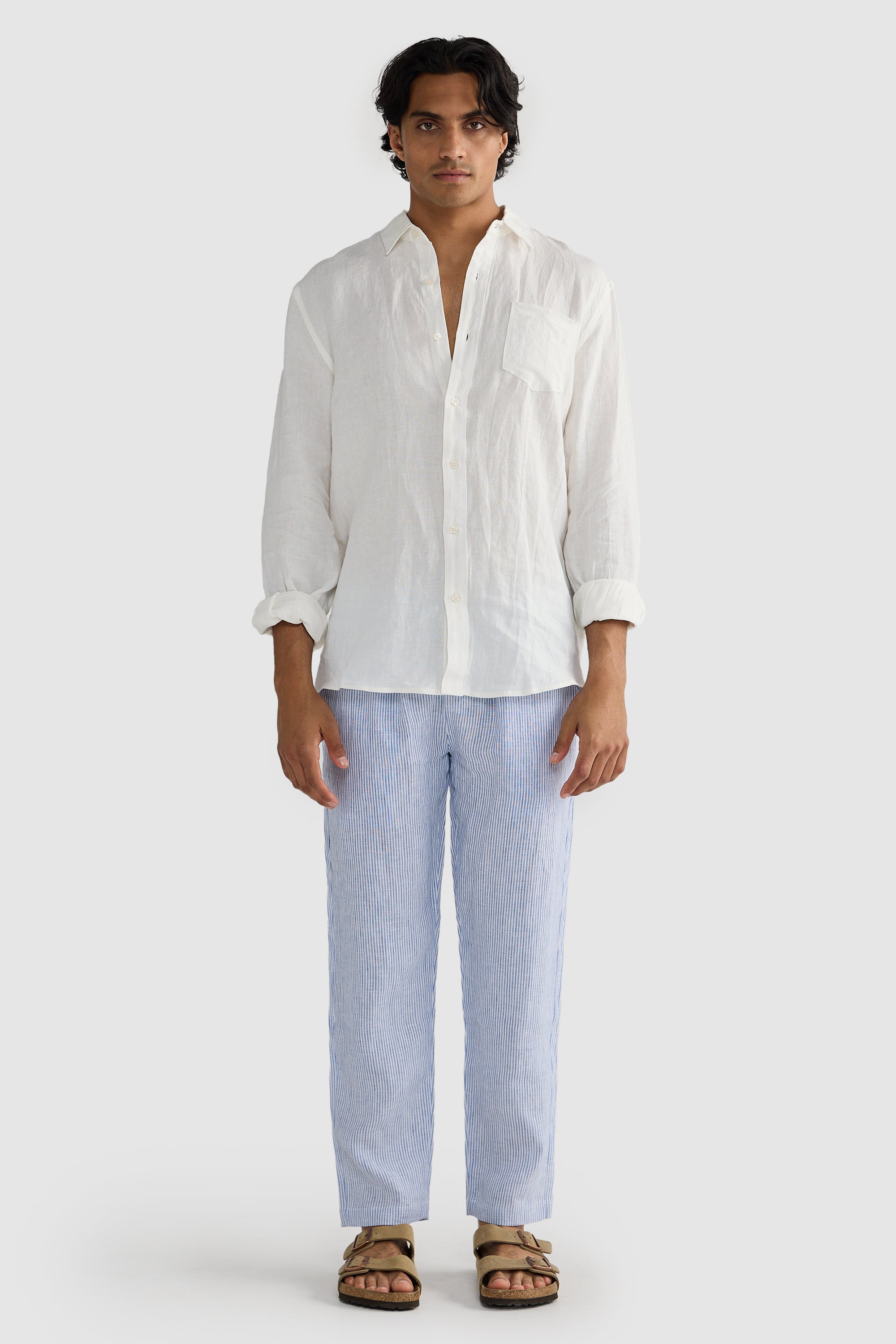 White and fashion blue striped linen pants