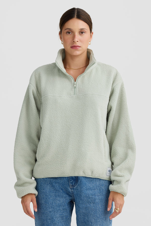 Sherpa Fleece Quarter Zip Sage