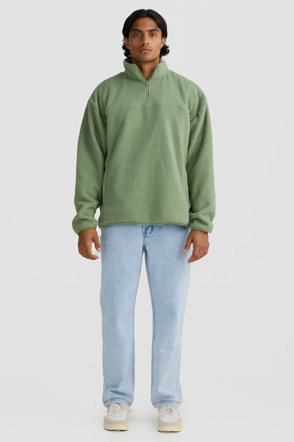 Sherpa Fleece Quarter Zip Olive