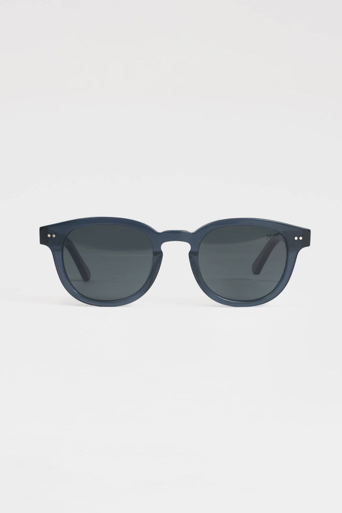 Clear navy blue framed sunglasses