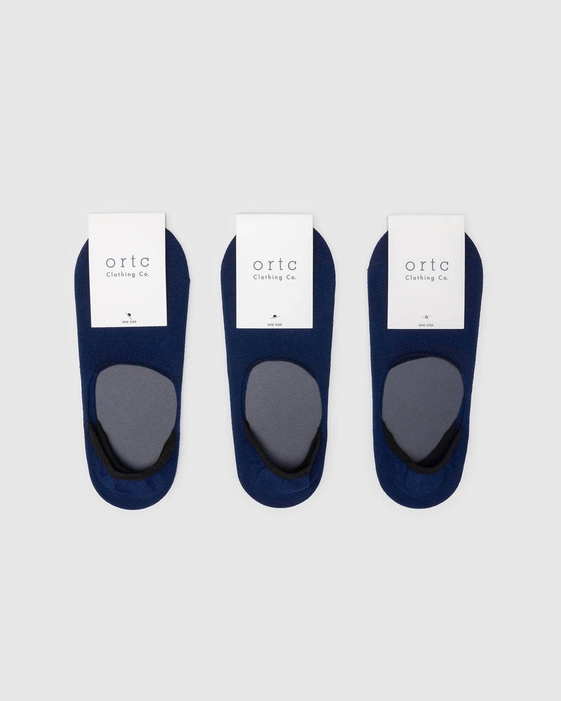 3 navy no show socks with ortc tag